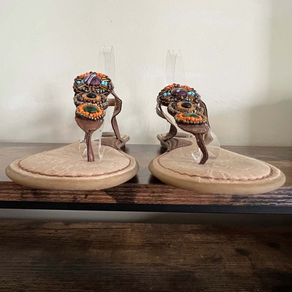 BOC Brown Leather Beaded and Jeweled‎ Thong Toe Sandals Women's 8 - Picture 3 of 12
